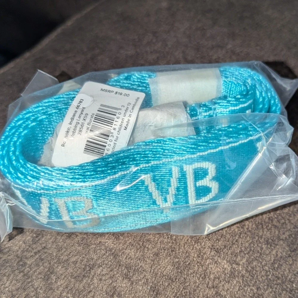 Vera Bradley Webbing Lanyard Floral Bursts Teal Blue Logo Key ID Holder NWT